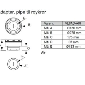 Adapter, pipe til røykrør